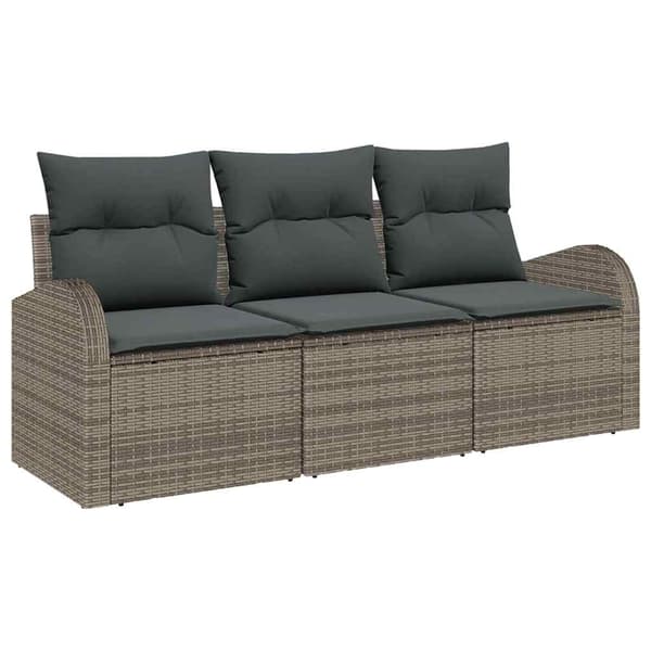 vidaXL Trädgårdsoffset med kudde 3 pcs Grå Poly rattan