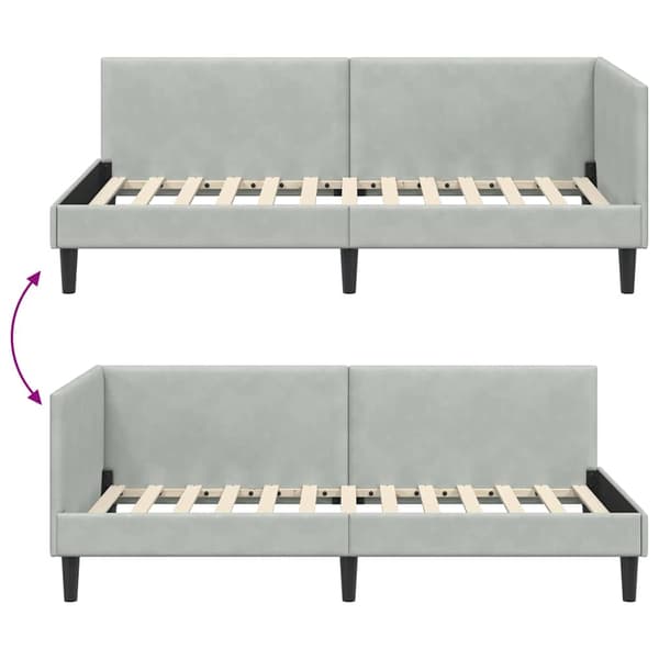 vidaXL Hörnssängram Ljusgrå 90 x 200 cm Sammet