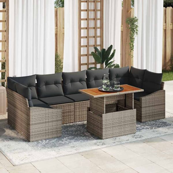 vidaXL Trädgårdsoffset 8 pcs Grå Poly Rattan och Pulverlackerad Stål