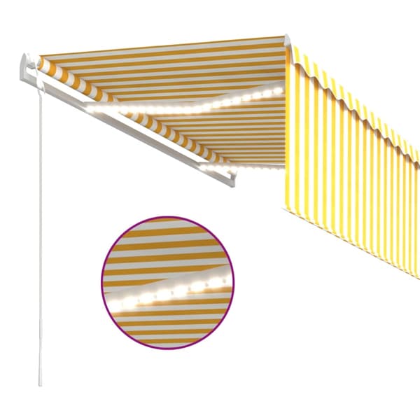vidaXL Automatisk markis m. vindsensor rullgardin LED 3,5x2,5m gul/vit