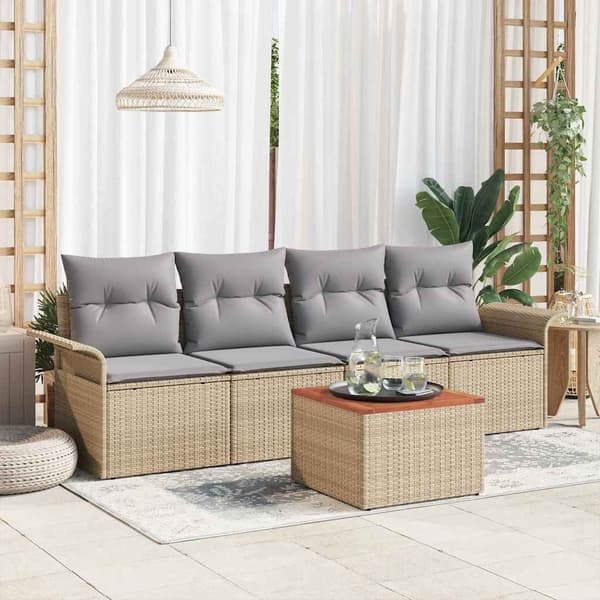 vidaXL Trädgårdsoffset med kudde 5 pcs Beige konstrotting