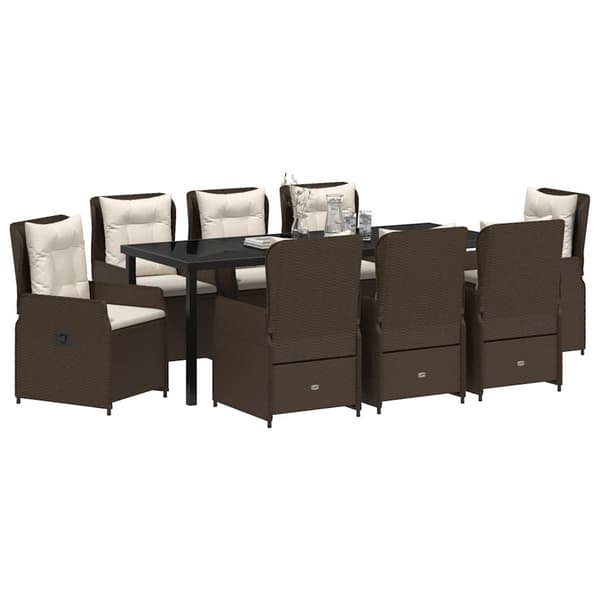 vidaXL Trädgårdsmöbelset 9 pcs Brun konstrotting