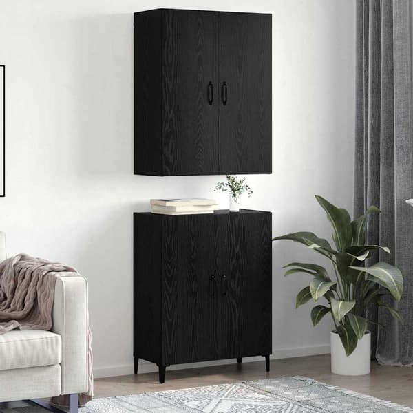 vidaXL Høyskap 2 pcs Svart Eik Konstruert tre