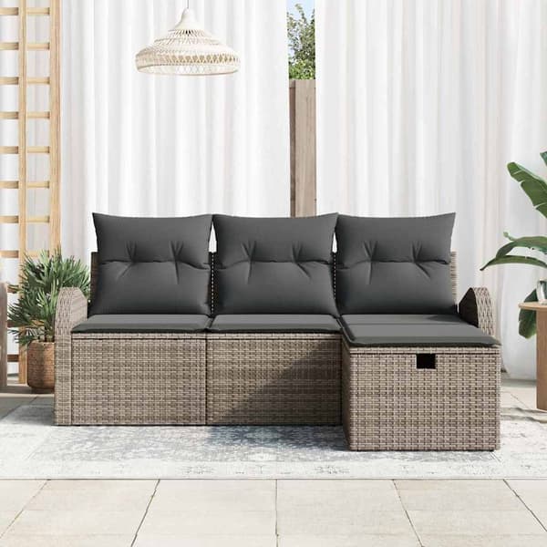 vidaXL Soffgrupp med dyna med förvaring 4 delar Grå polyrotting