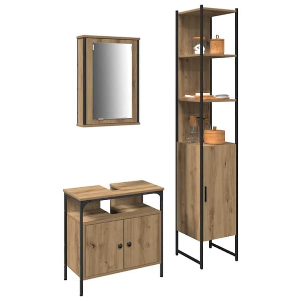 vidaXL Baderomsinnredningssett 3 pcs Artisan Eik Konstruert tre