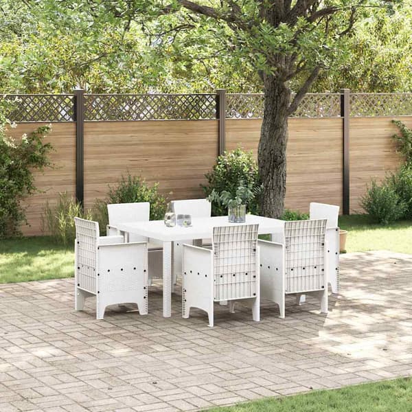 vidaXL Hage Spisegruppe 7 pcs Hvit Polt rattan
