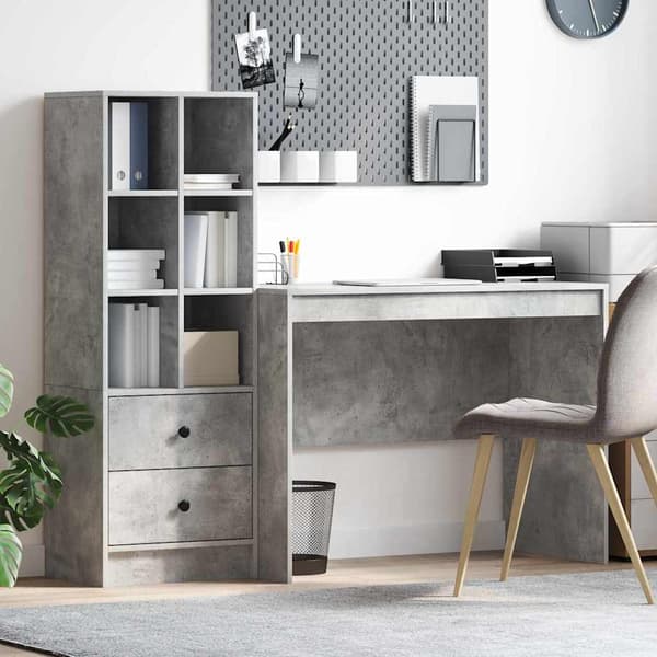 vidaXL Skrivbord med låda 2 pcs Betonggrå