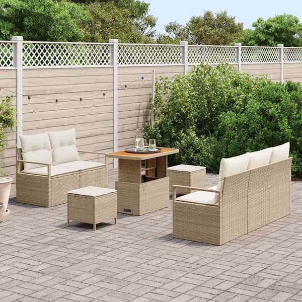 vidaXL Trädgårdsoffset med kudde 8 pcs Beige och gräddfärgad