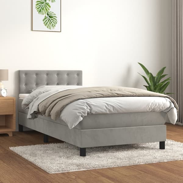 vidaXL Ramsäng med madrass ljusgrå 80x200 cm sammet