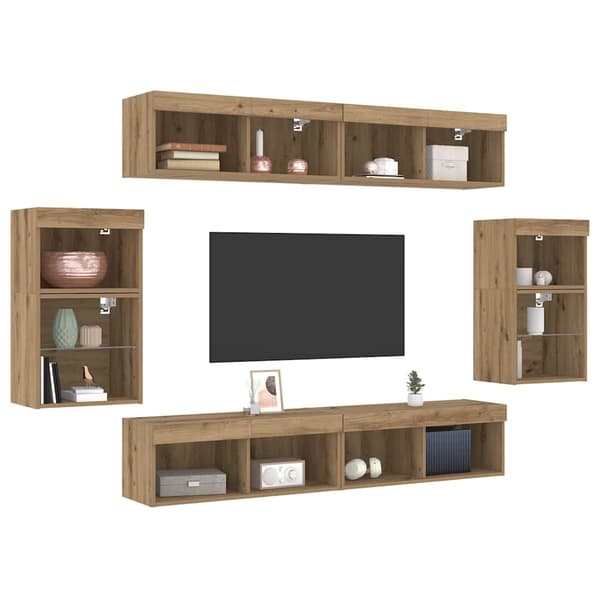vidaXL TV-benksett med LED -stripelys 8 pcs artisan eik Konstruert tre