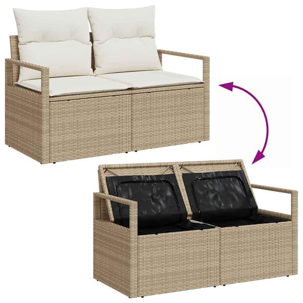 vidaXL Trädgårdsoffset med lagring 5 pcs Beige Poly rattan