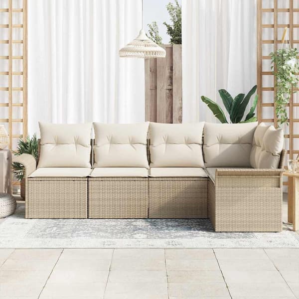 vidaXL Trädgårdsoffset med lagring 5 pcs Beige konstrotting