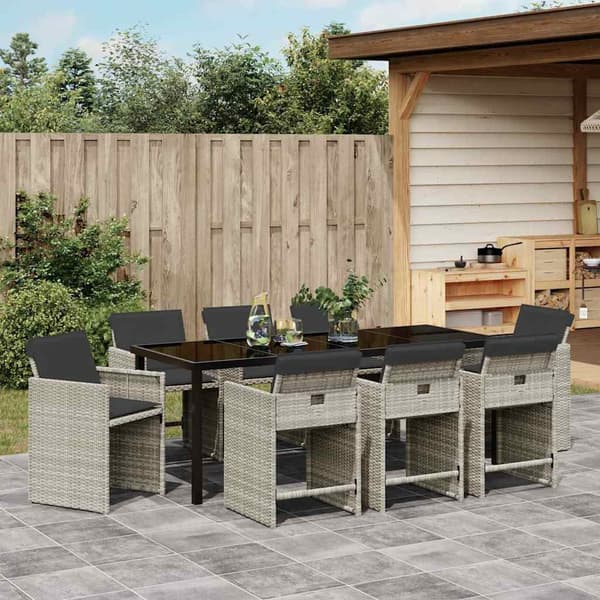 vidaXL Hage Spisegruppe 9 pcs Lysegrå polyrotting