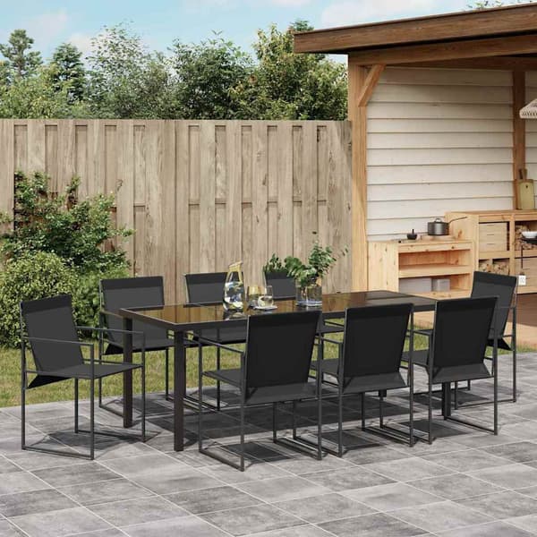 vidaXL Trädgårdsmöbelset 9 pcs Svart Pulverlackerat stål