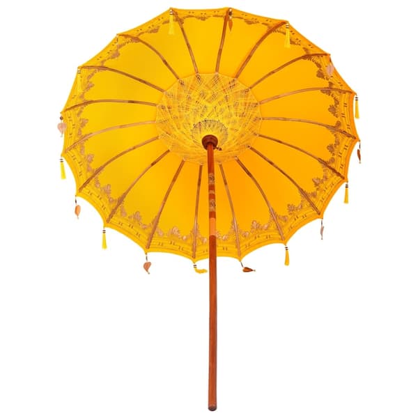 vidaXL Balinesisk Parasol Gul (180-190) x 260 cm Bomull og solid tre