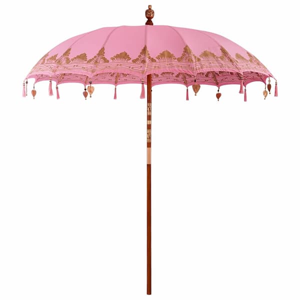 vidaXL Balinesisk Parasol 260 Rosa 210-220 cm Bomull og solid tre