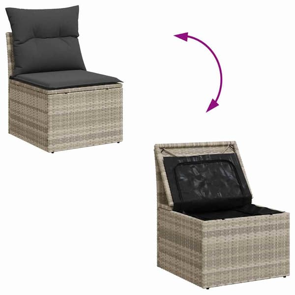 vidaXL Trädgårdsoffset med lagring 7 pcs Ljusgrå Poly rattan