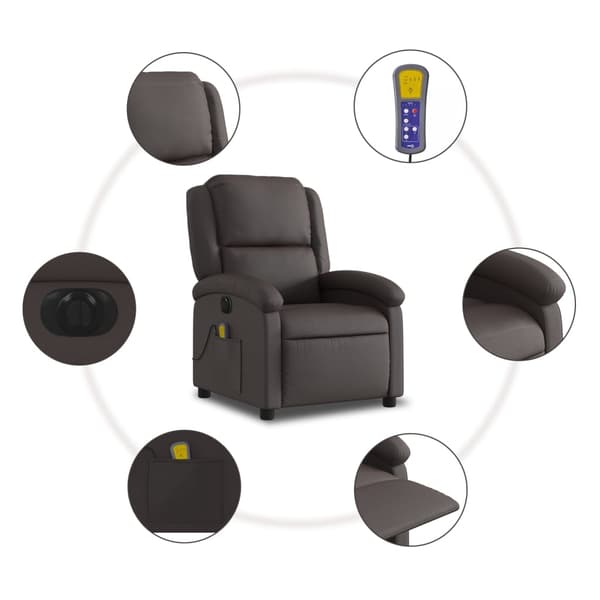 vidaXL Elektrisk massagefåtölj mörkbrun äkta läder