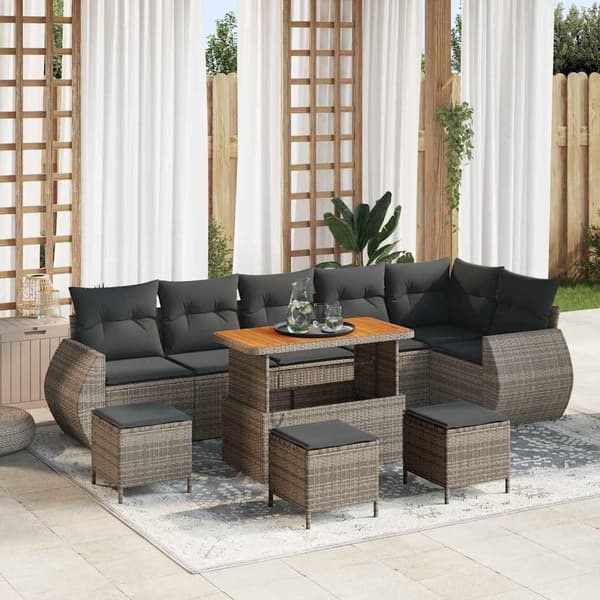 vidaXL 9 Delars Trädgårdssoffan Set med Kuddar Beige Poly Rattan Akacia