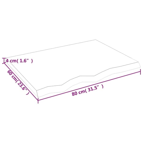 vidaXL Bordplate 80x60x(2-4) cm ubehandlet heltre eik