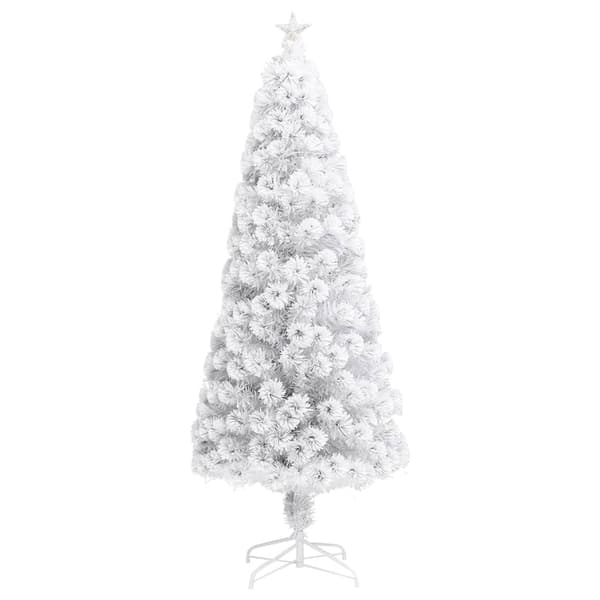 vidaXL Belyst plastgran vit 210 cm fiberoptik