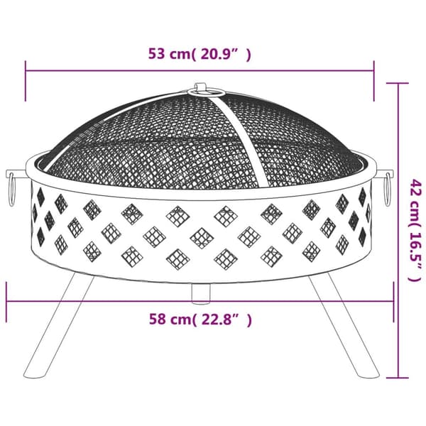 vidaXL Eldstad med eldgaffel 58 cm XXL stål