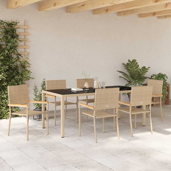 vidaXL Trädgårdsmöbelset 7 pcs Beige konstrotting