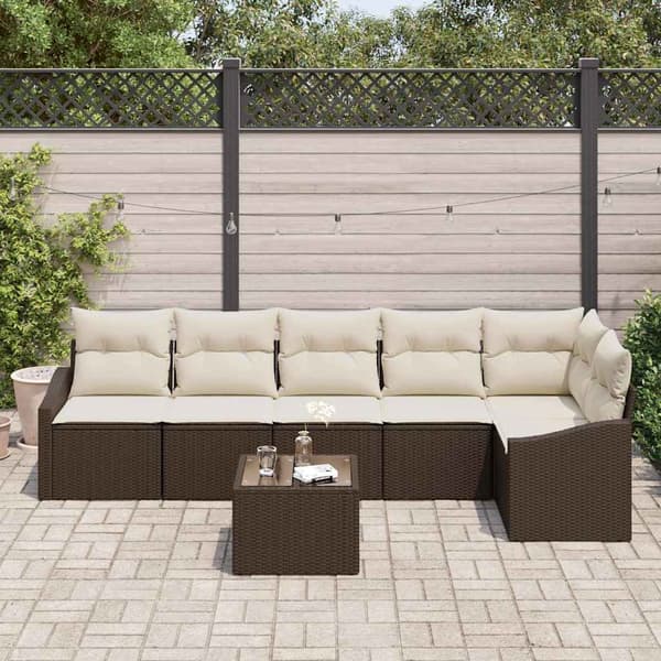 vidaXL Soffset med kudde 7 pcs Brun konstrotting