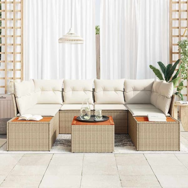 vidaXL Trädgårdsoffset med kudde med lagring 6 pcs Beige Poly rattan