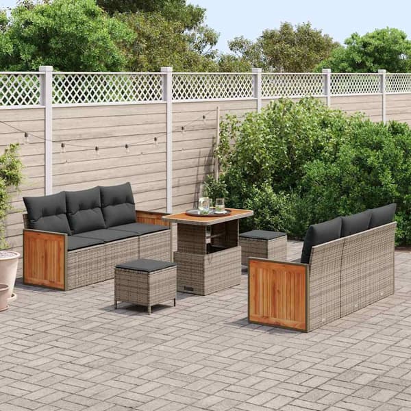 vidaXL Trädgårdsoffset 9 pcs Grå Poly Rattan och Pulverlackerad Stål
