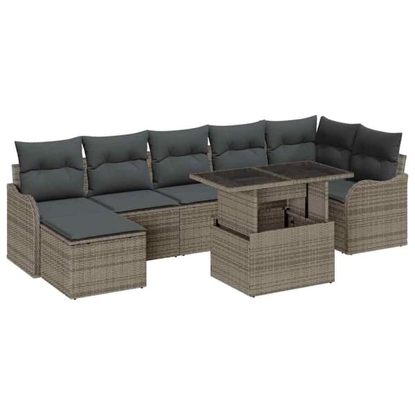 vidaXL Trädgårdsoffset med kudde 8 pcs Grå Poly Rattan