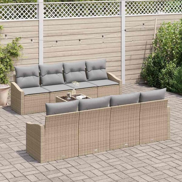 vidaXL Soffset med kudde 9 pcs Beige och Ljusgrå konstrotting