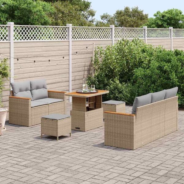 vidaXL Trädgårdsoffset 8 pcs Beige konstrotting