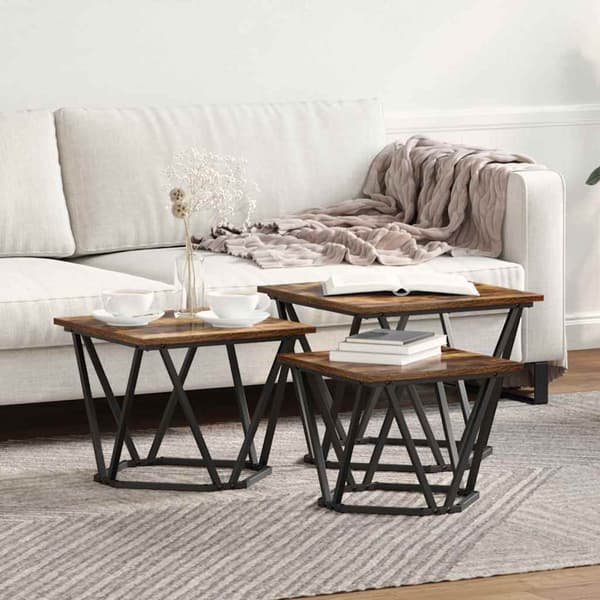 vidaXL Kaffebord 3 pcs Røkt eik Konstruksjonsvirke og stål