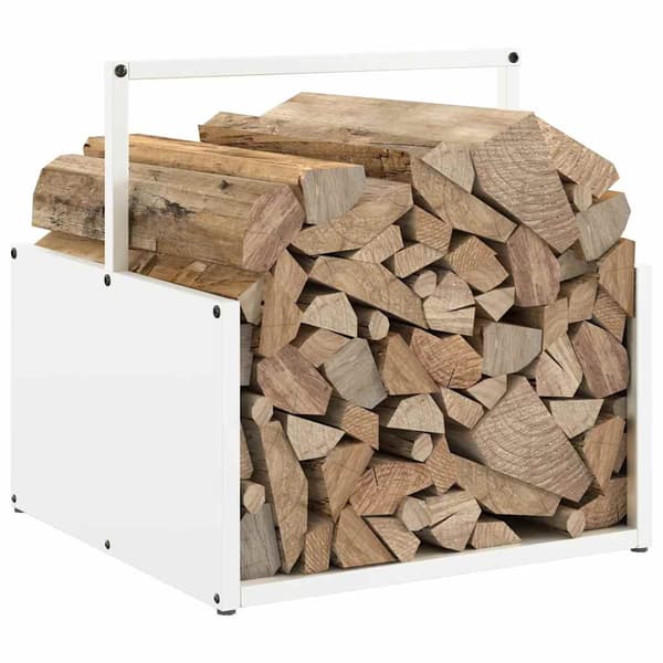 vidaXL Vedstativ hvit 40x40x40 cm kaldvalset stål
