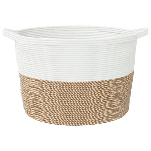 vidaXL Tvättkorg brun och vit Ø60x36 cm bomull
