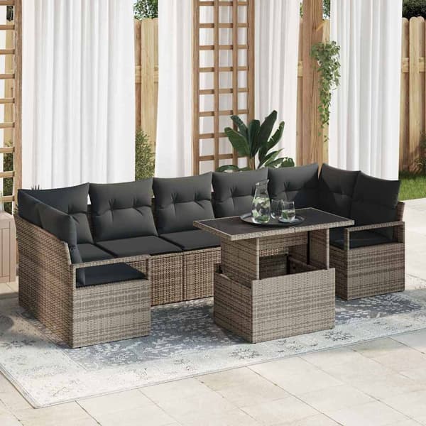 vidaXL Trädgårdsoffset med lagring 8 pcs Grå Poly rattan