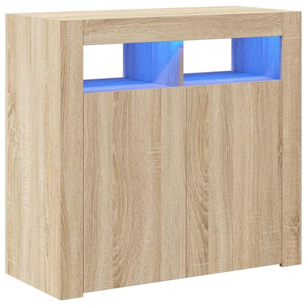 vidaXL Skjenk med LED-lys sonoma eik 80x35x75 cm