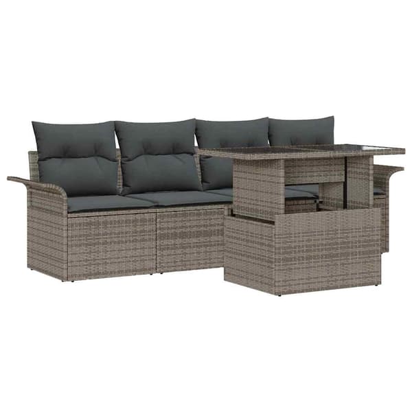 vidaXL Trädgårdsoffset med kudde med lagring 5 pcs Grå Poly Rattan