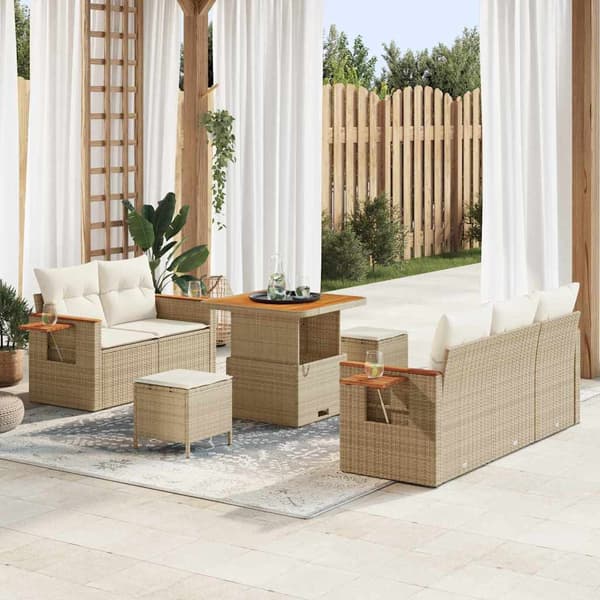 vidaXL Trädgårdsoffset 10 pcs Beige och gräddfärgad konstrotting