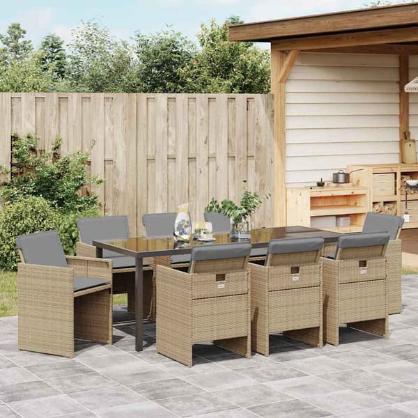 vidaXL Trädgårdsmöbelset 9 pcs Beige konstrotting