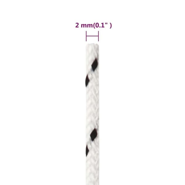 vidaXL Båtlina flätad vit 2 mm x 50 m polyester