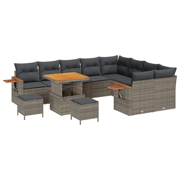 vidaXL Trädgårdsoffset 12 pcs Grå Poly Rattan och Pulverlackerad Stål