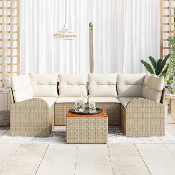 vidaXL Trädgårdsoffset 7 pcs Beige och gräddfärgad konstrotting