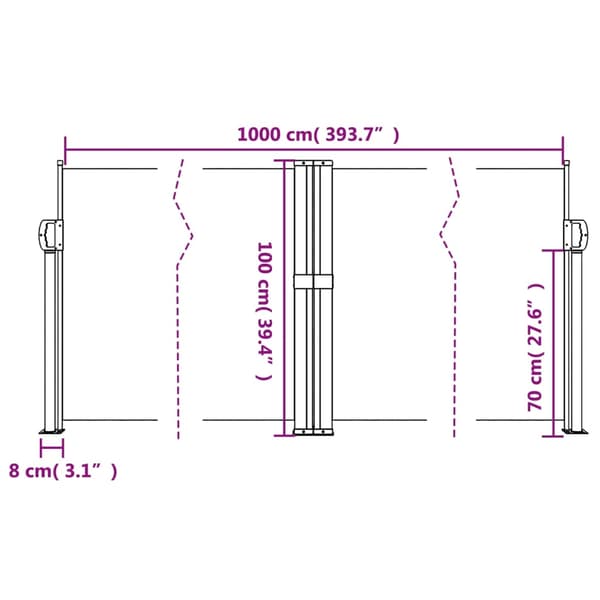 vidaXL Infällbar sidomarkis röd 100x1000 cm