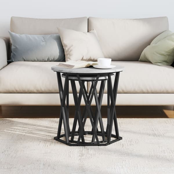vidaXL Grå sonoma Metallram, träyta Medium Kaffe Bord Rund Modern