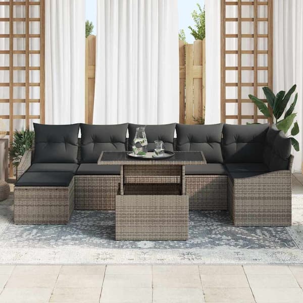 vidaXL Trädgårdsoffset 8 pcs Grå Poly Rattan och Pulverlackerad Stål