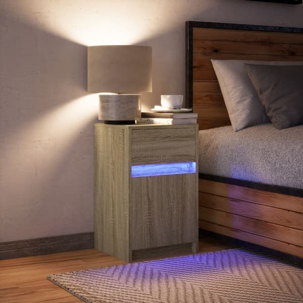 vidaXL Nattbord med LED sonoma eik konstruert tre