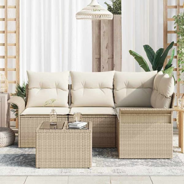 vidaXL Trädgårdsoffset med lagring 5 pcs Beige konstrotting