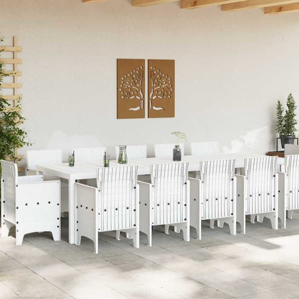 vidaXL Hage Spisegruppe 13 pcs Hvit og lys grå Poly rattan og stål